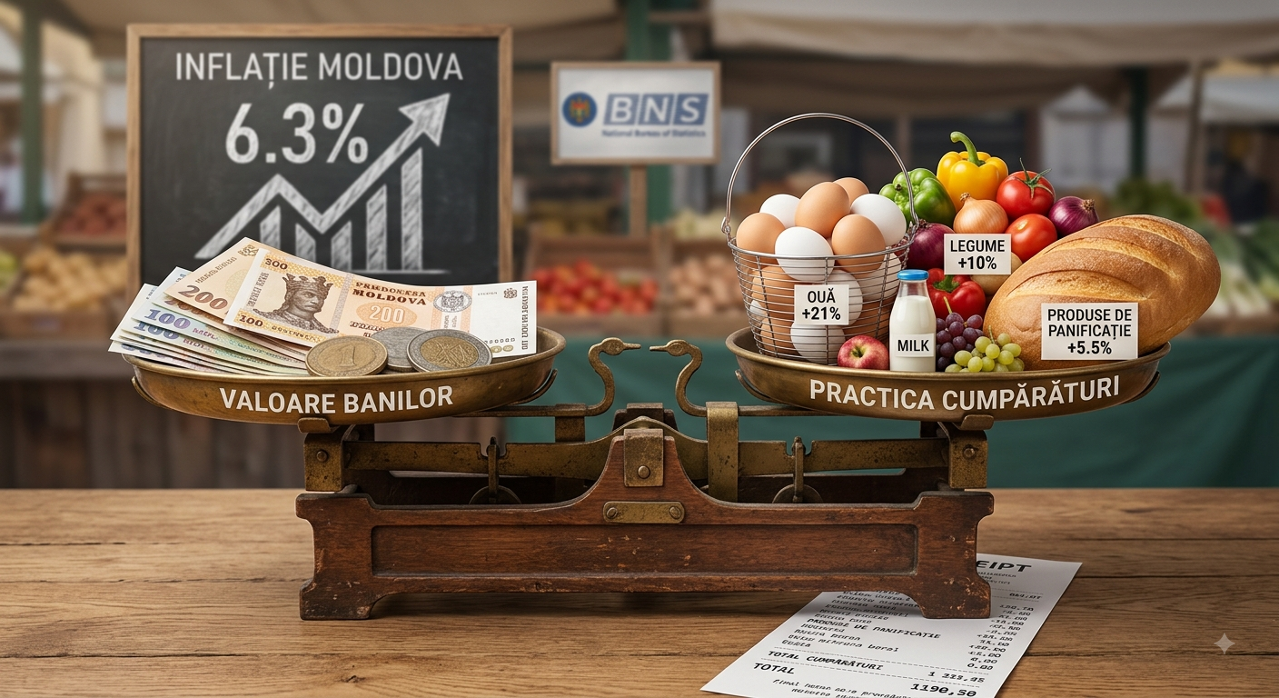 Inflația a ajuns la 6,3% în Moldova. Ce alimente s-au scumpit cel mai mult